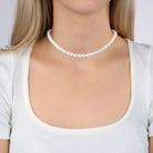Collier rang de perles d’imitation grain de riz en acier doré