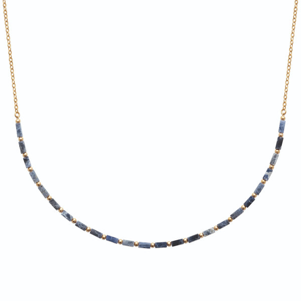 Collier rang de tubes de sodalite et perles dorées en plaqué or