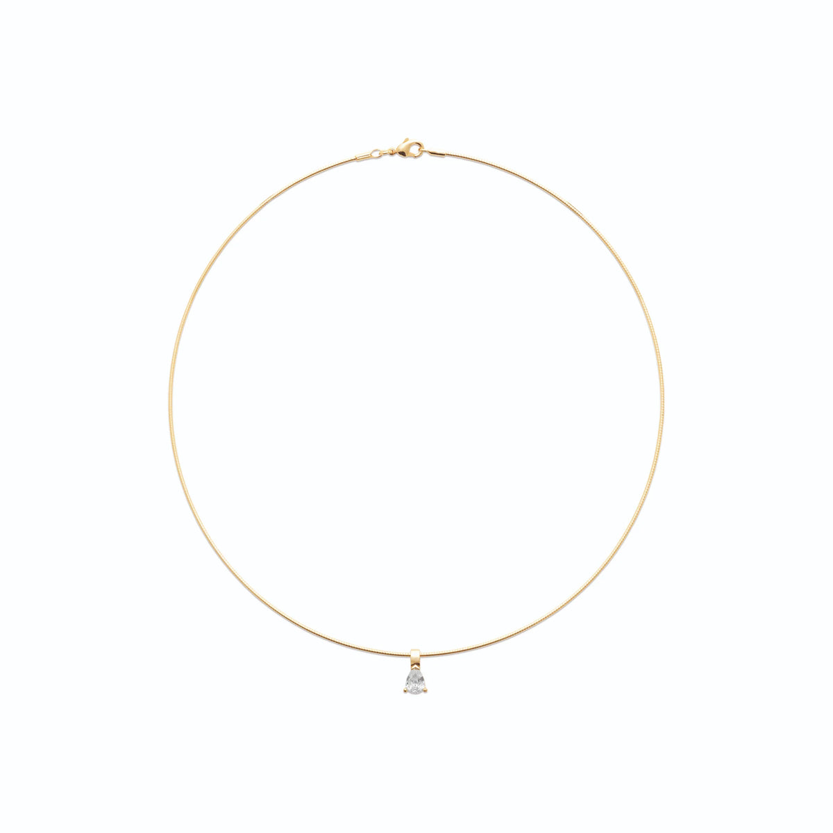 Collier ras du cou zircon poire serti à griffes en plaqué or