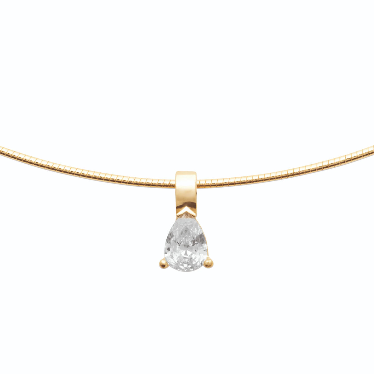 Collier ras du cou zircon poire serti à griffes en plaqué or