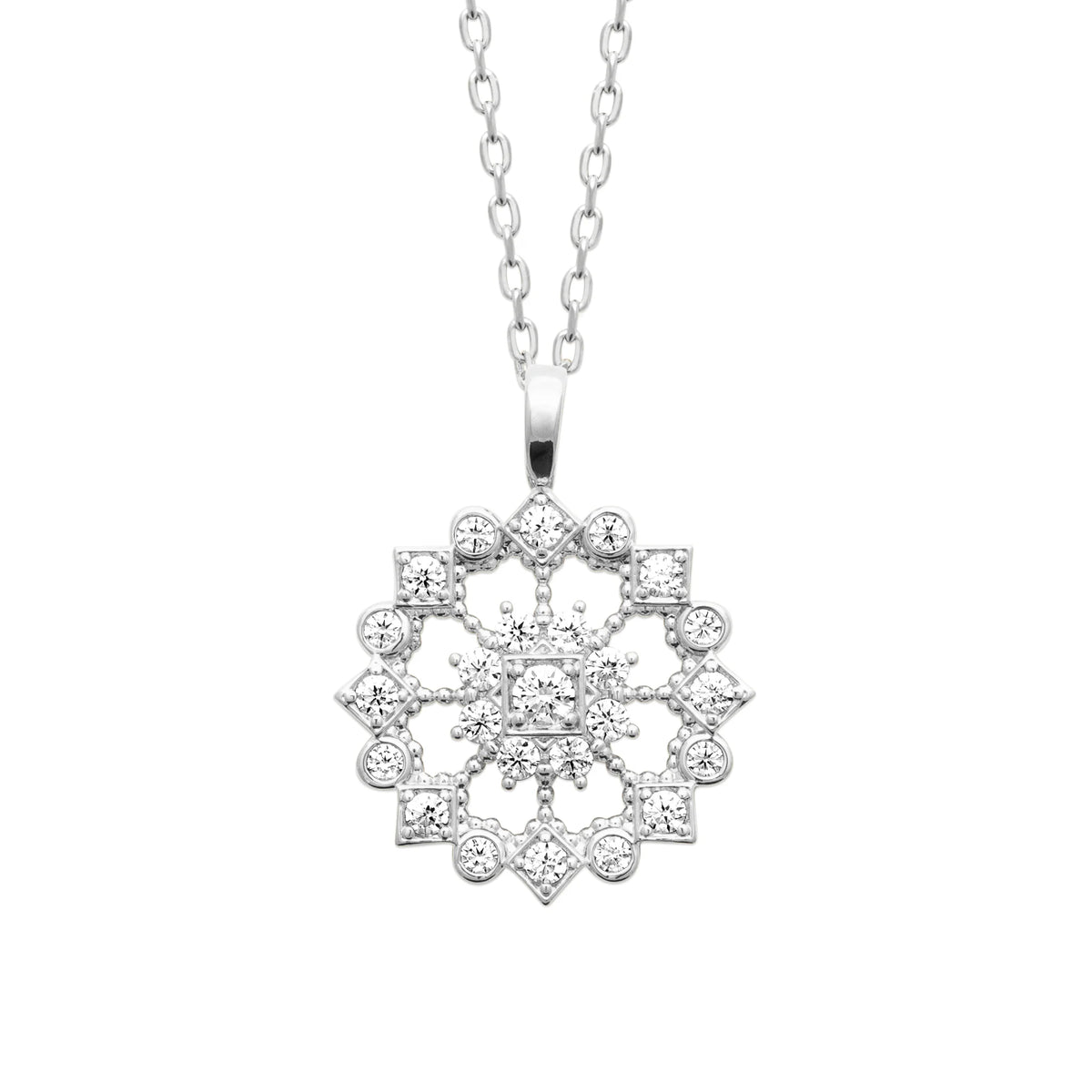 Collier rosace ajourée de zircons effet dentelle en argent 925