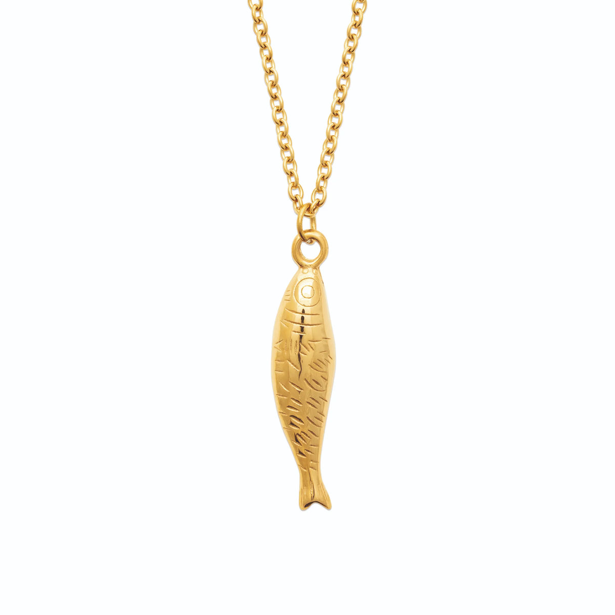 Collier sardine aux écailles gravées en acier doré