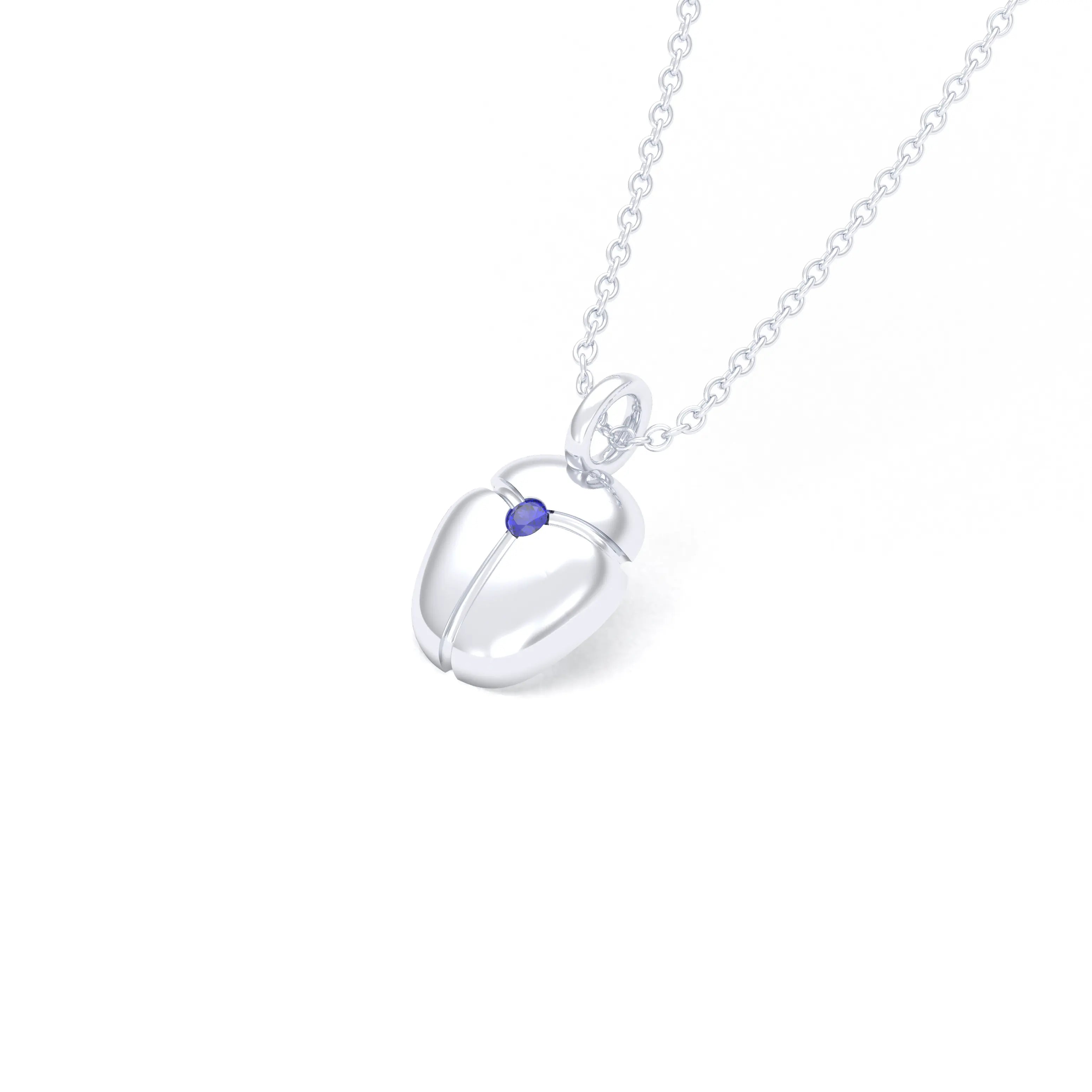Collier Scarabée en or blanc 18 carats, pierre précieuse au choix Saphir bleu Pendentif avec chaîne