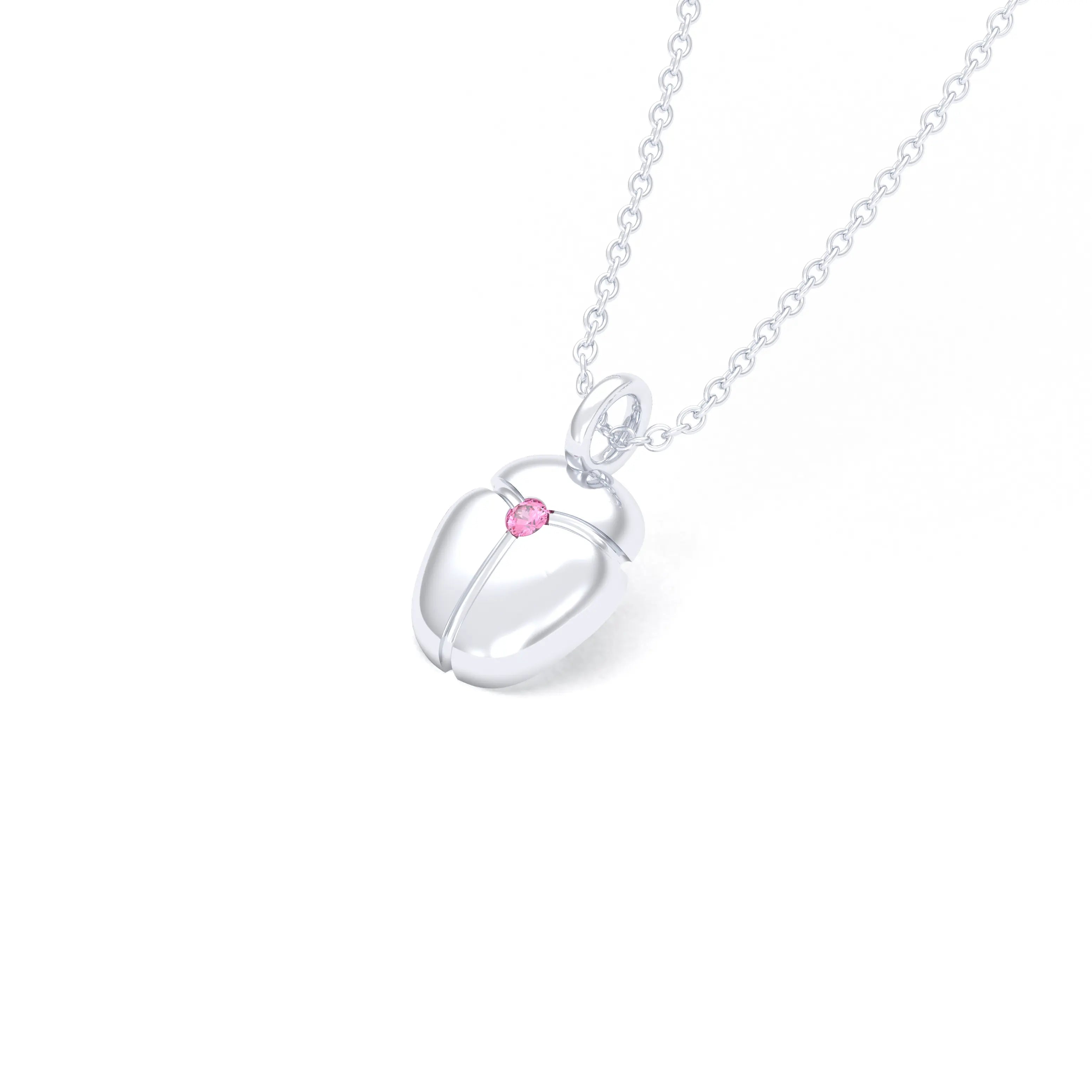 Collier Scarabée en or blanc 18 carats, pierre précieuse au choix Saphir rose Pendentif avec chaîne
