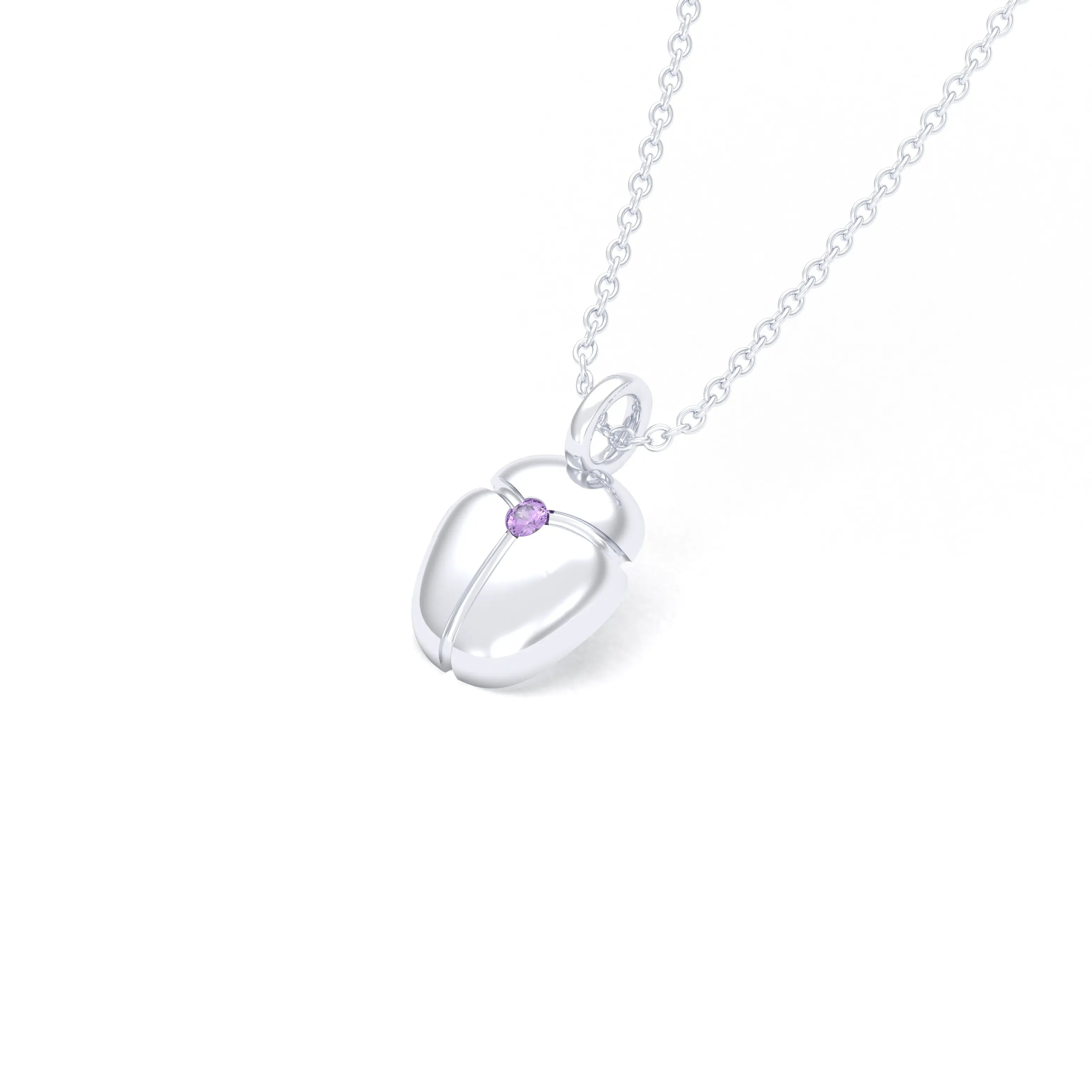 Collier Scarabée en or blanc 18 carats, pierre précieuse au choix Saphir violet Pendentif avec chaîne
