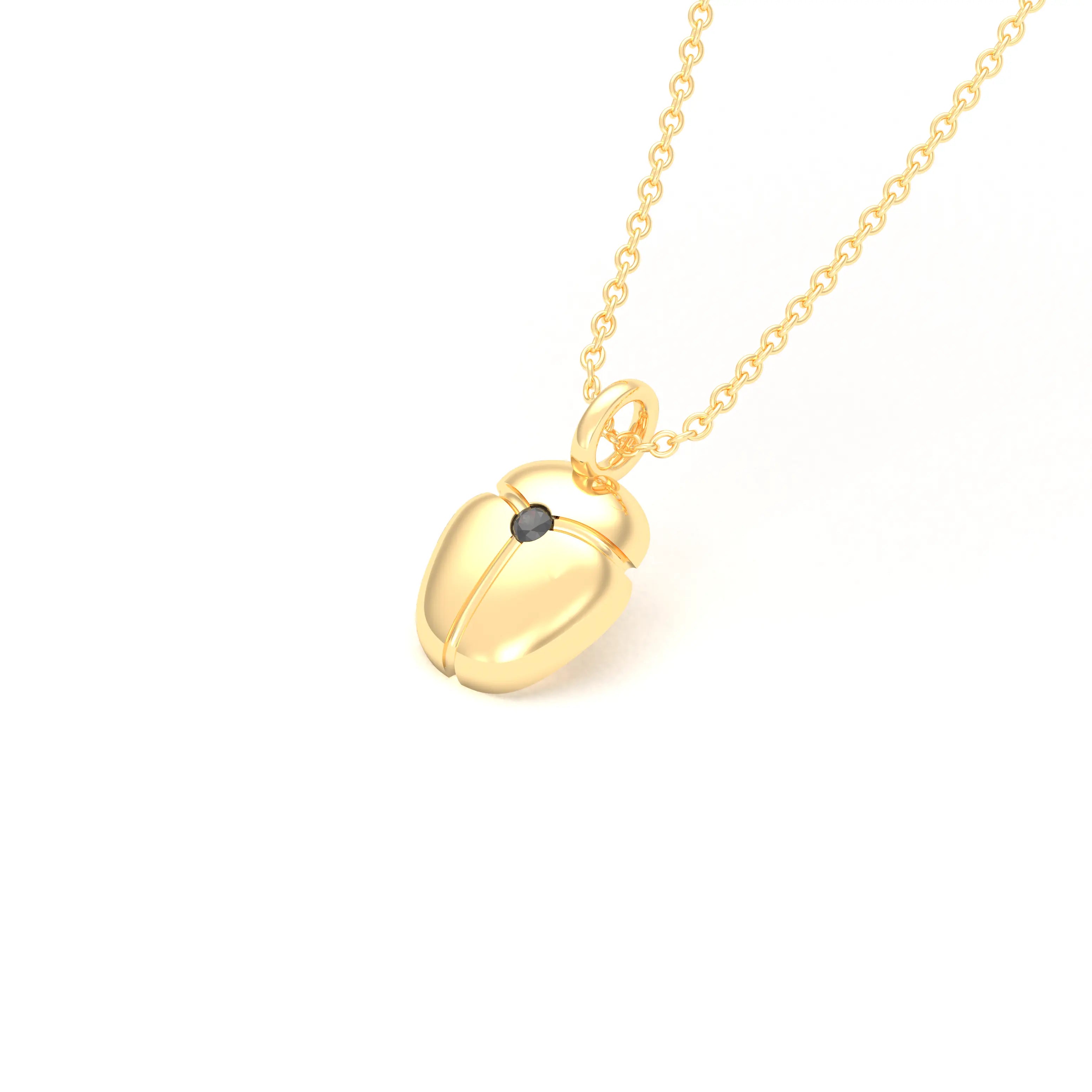 Collier Scarabée en or jaune 18 carats, pierre précieuse au choix Diamant noir Pendentif avec chaîne