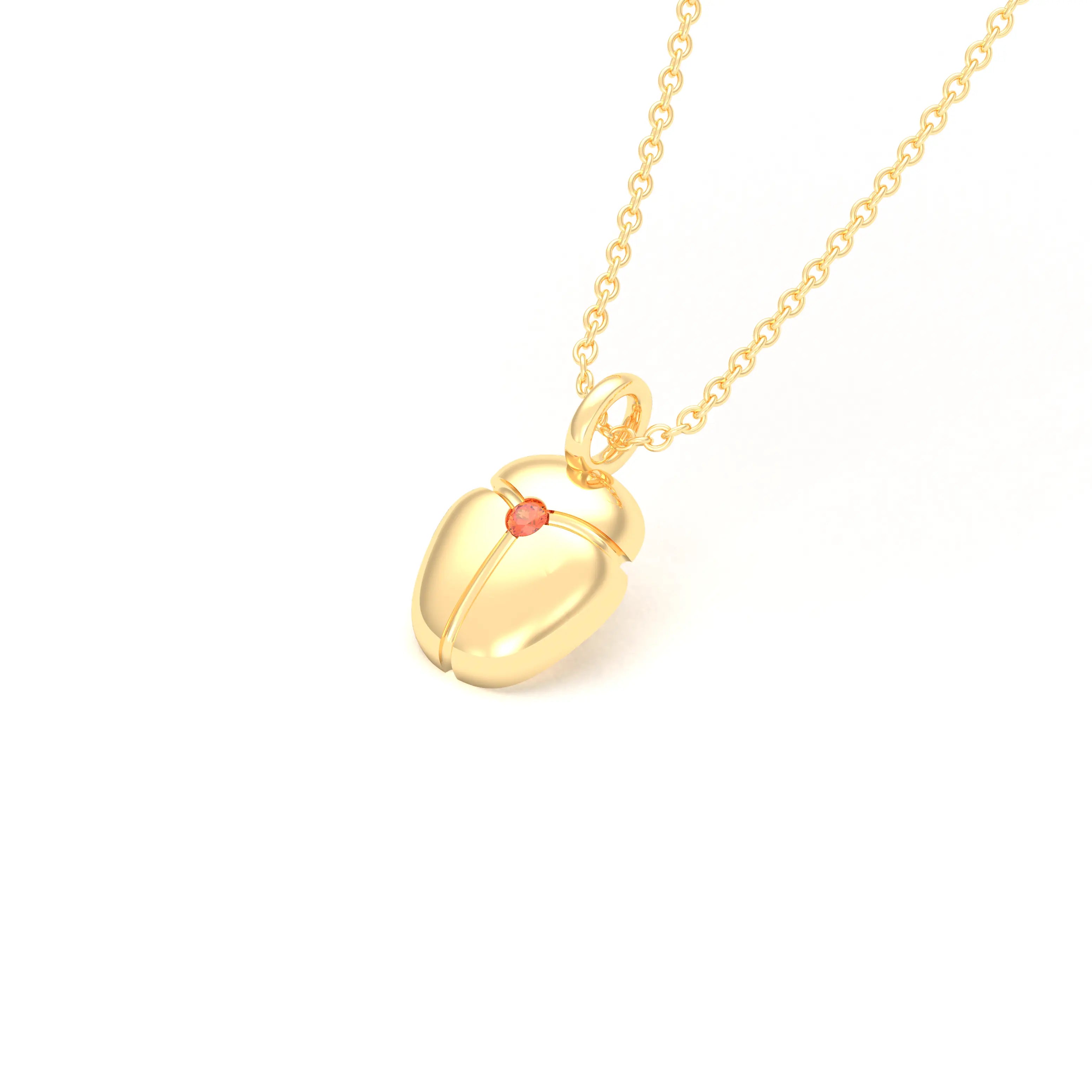 Collier Scarabée en or jaune 18 carats, pierre précieuse au choix Saphir orange Pendentif avec chaîne