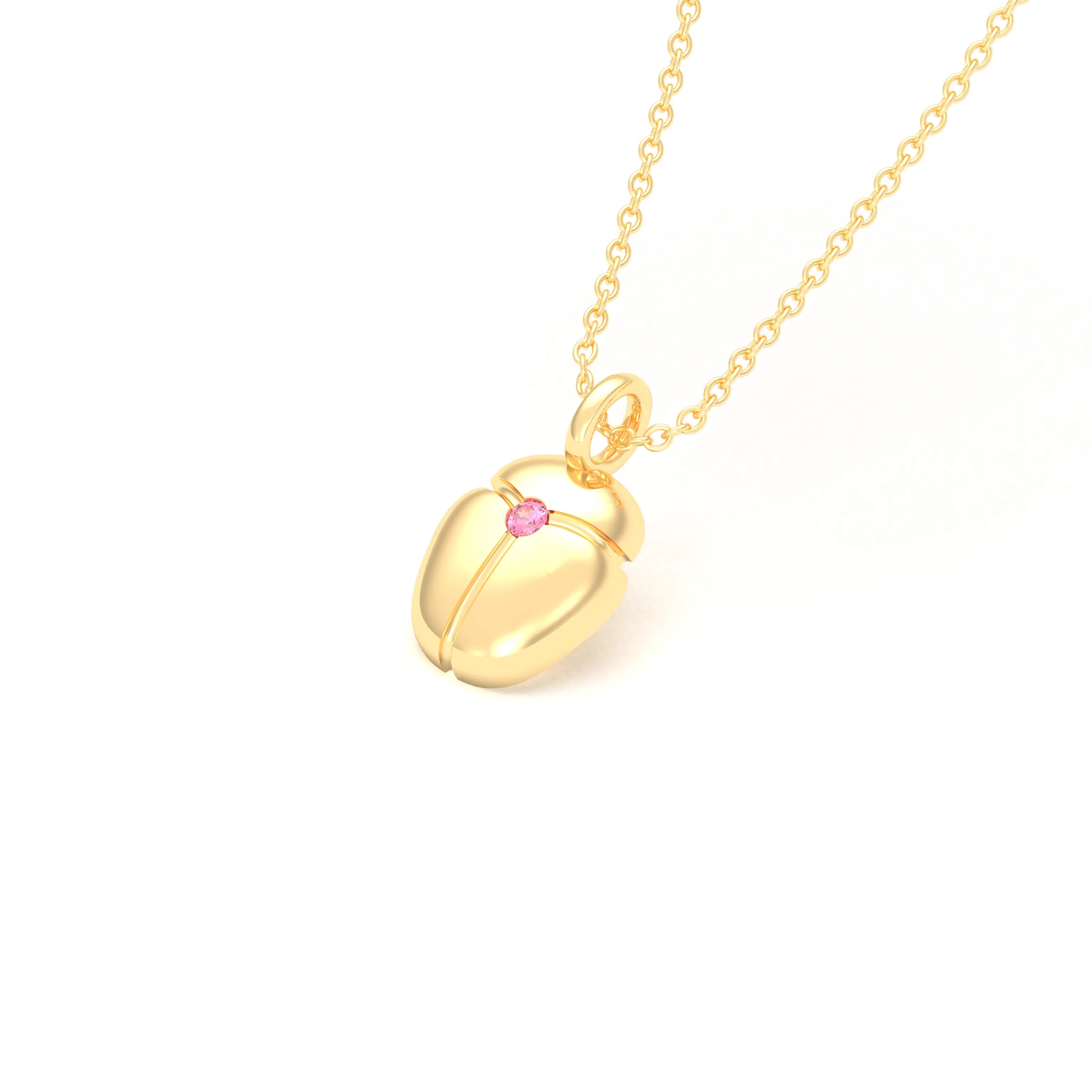 Collier Scarabée en or jaune 18 carats, pierre précieuse au choix Saphir rose Pendentif avec chaîne
