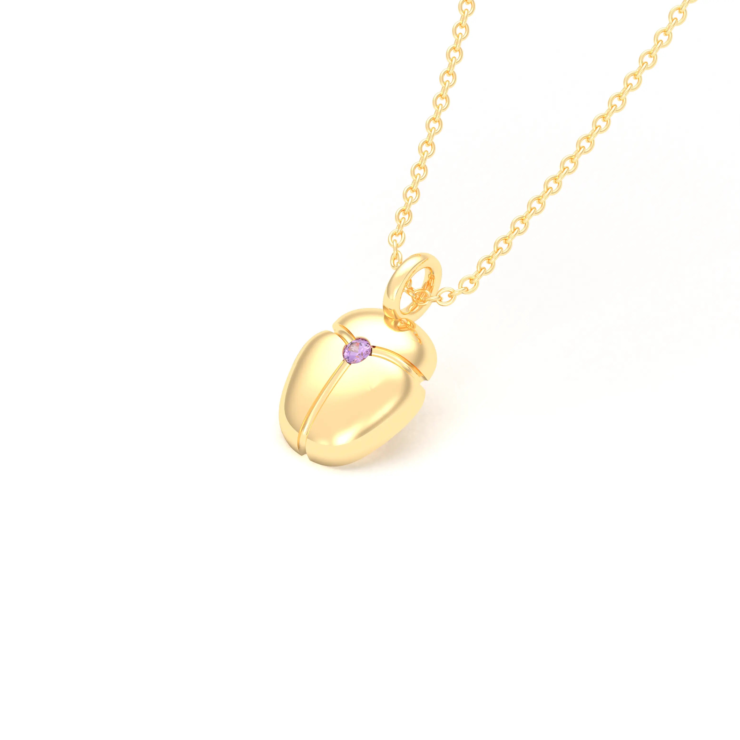 Collier Scarabée en or jaune 18 carats, pierre précieuse au choix Saphir violet Pendentif avec chaîne