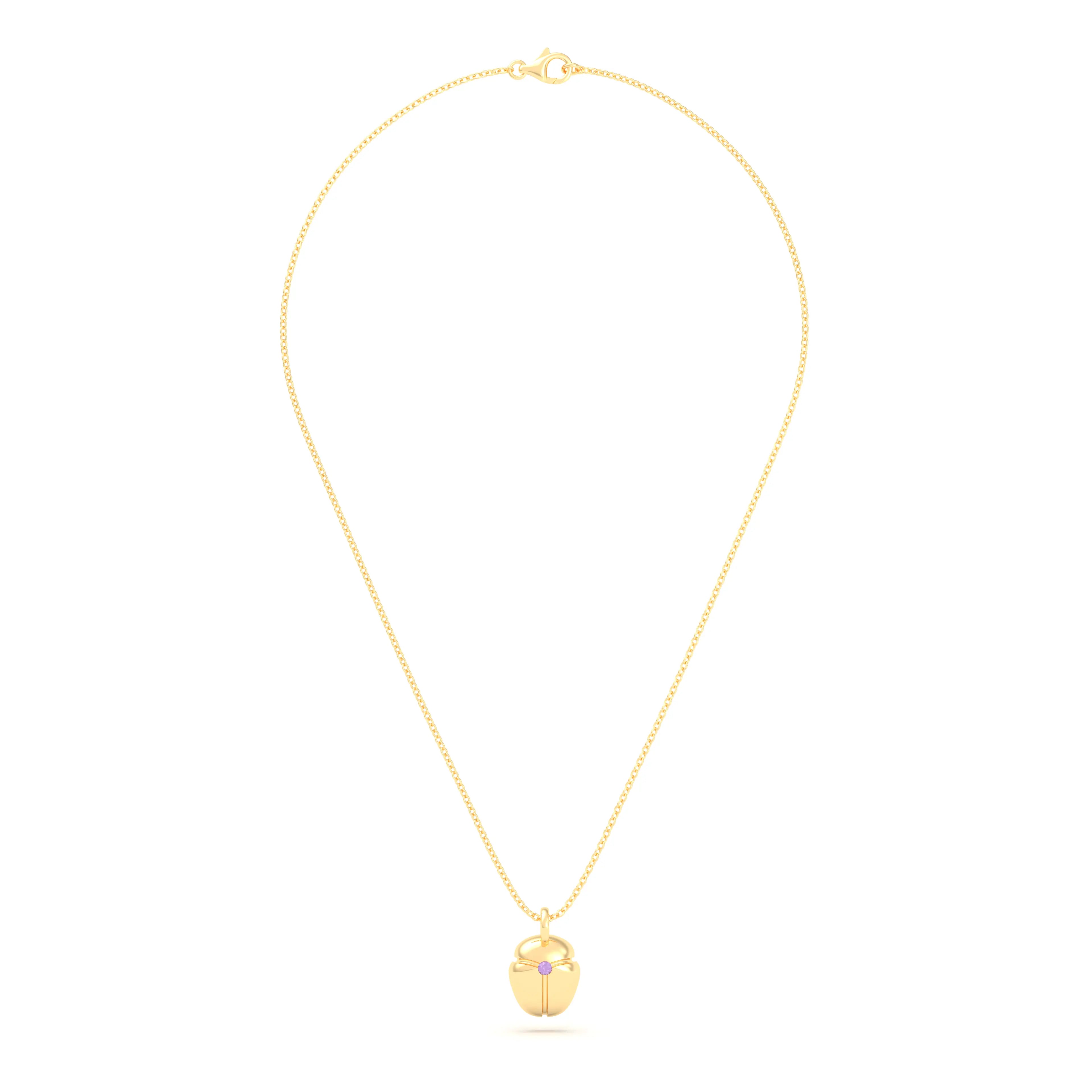 Collier Scarabée en or jaune 18 carats, pierre précieuse au choix