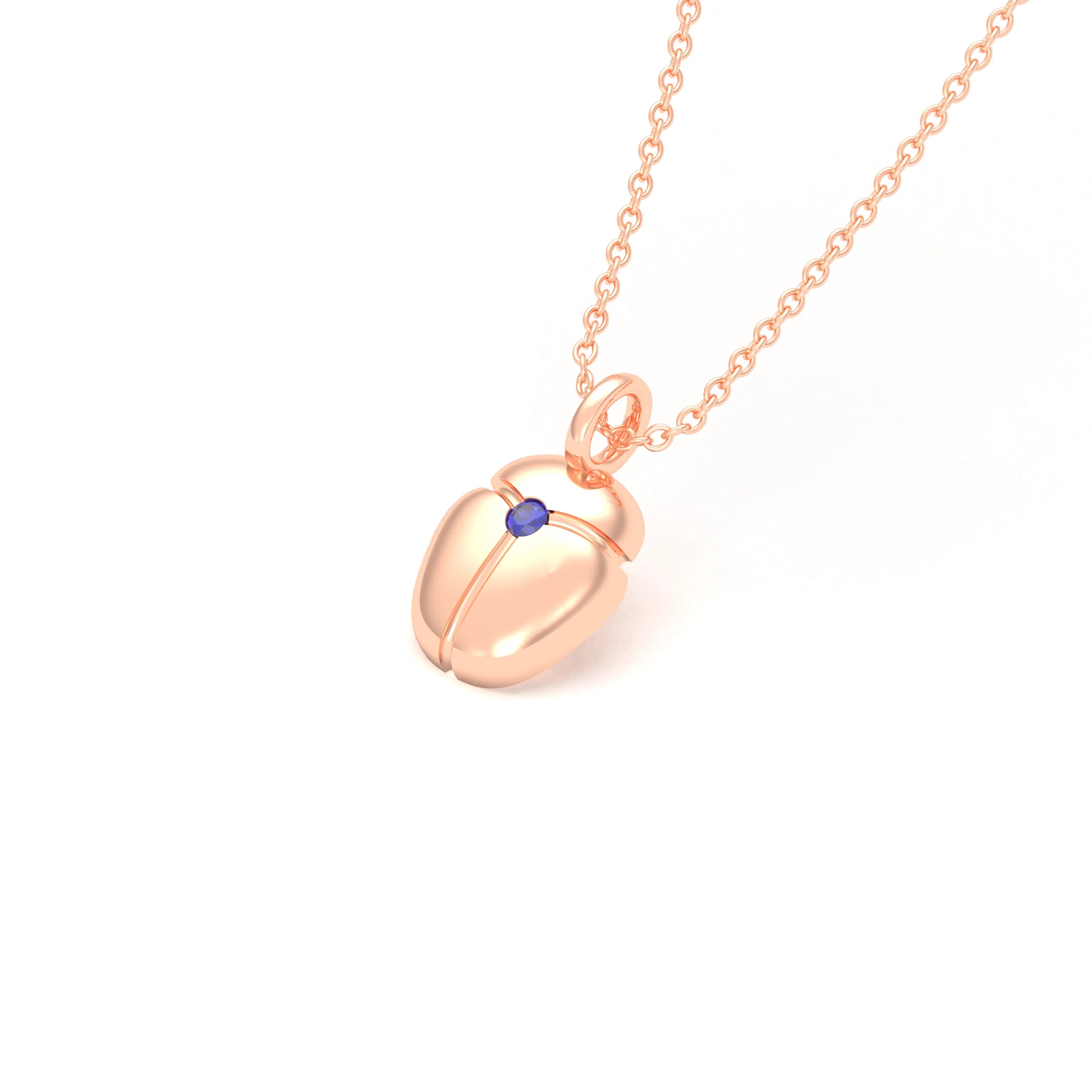 Collier Scarabée en or rose 18 carats, pierre précieuse au choix Saphir bleu Pendentif avec chaîne