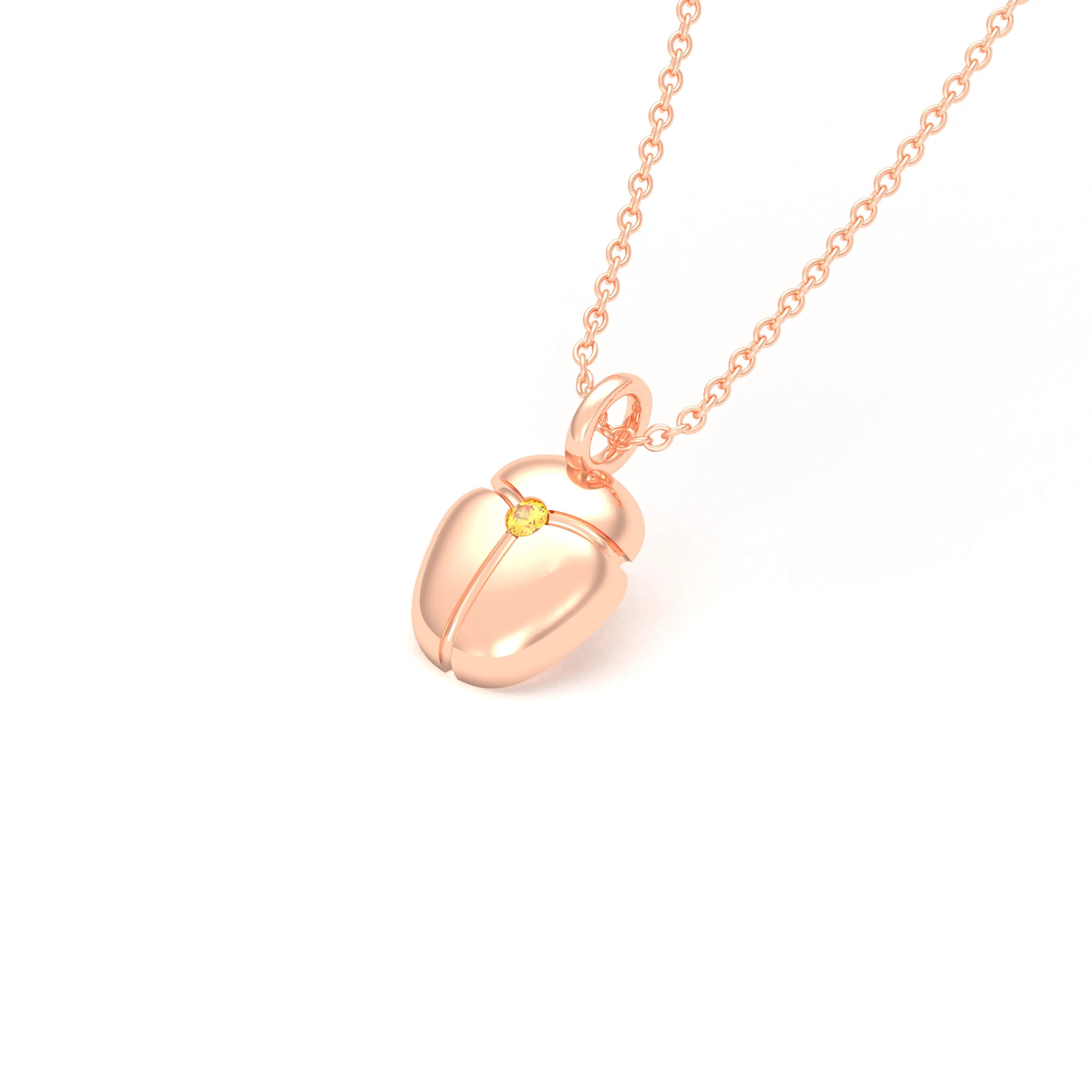 Collier Scarabée en or rose 18 carats, pierre précieuse au choix Saphir jaune Pendentif avec chaîne