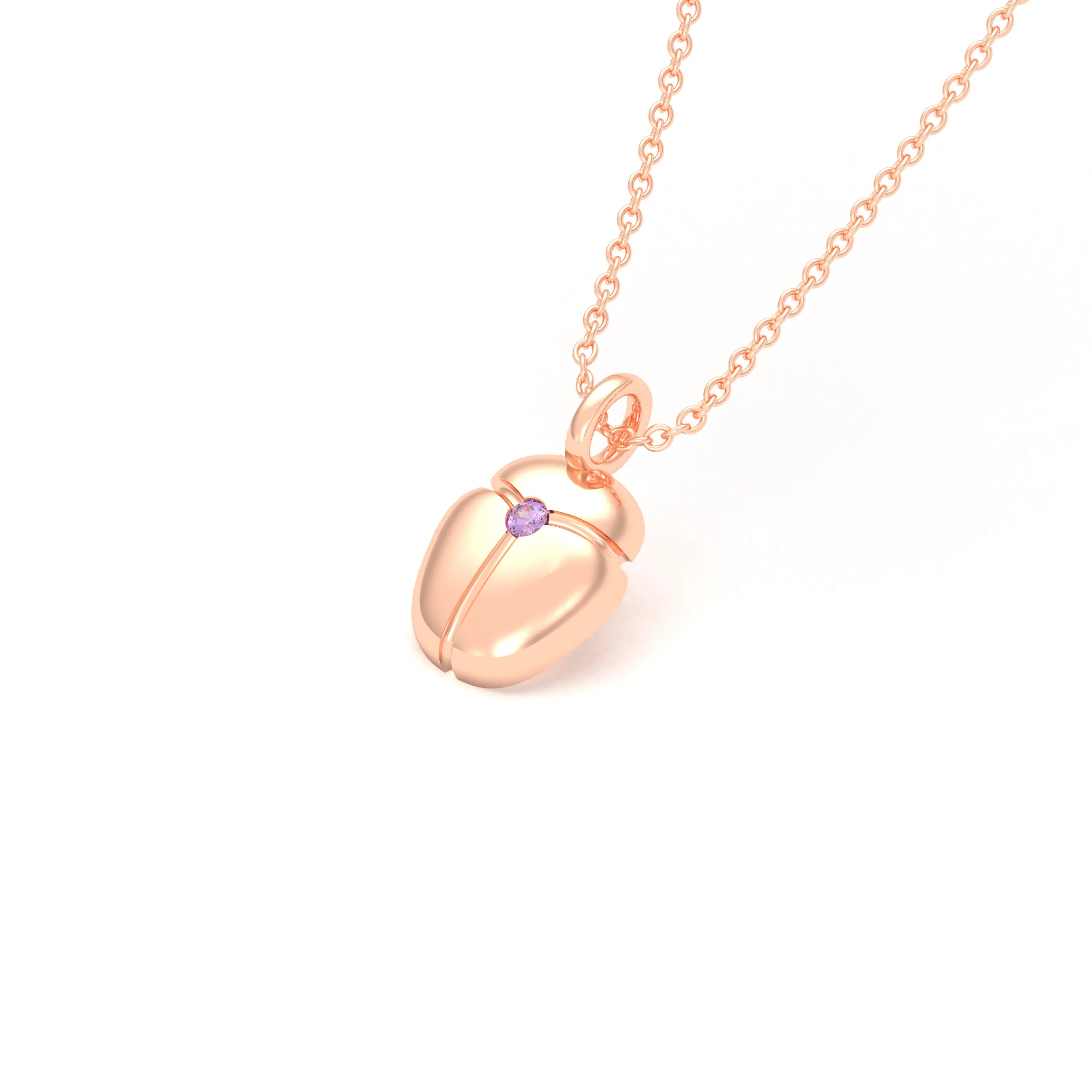 Collier Scarabée en or rose 18 carats, pierre précieuse au choix Saphir violet Pendentif avec chaîne