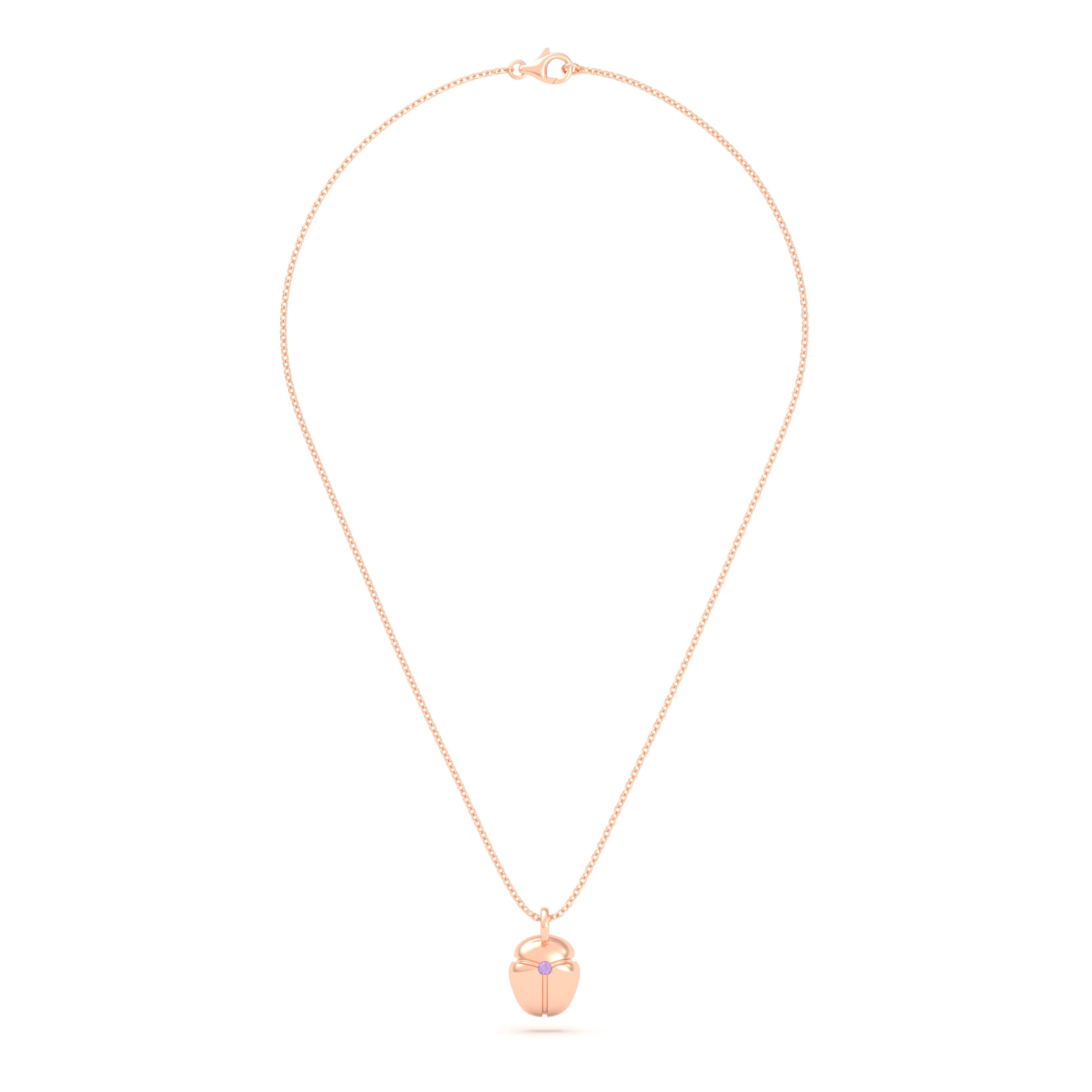 Collier Scarabée en or rose 18 carats, pierre précieuse au choix