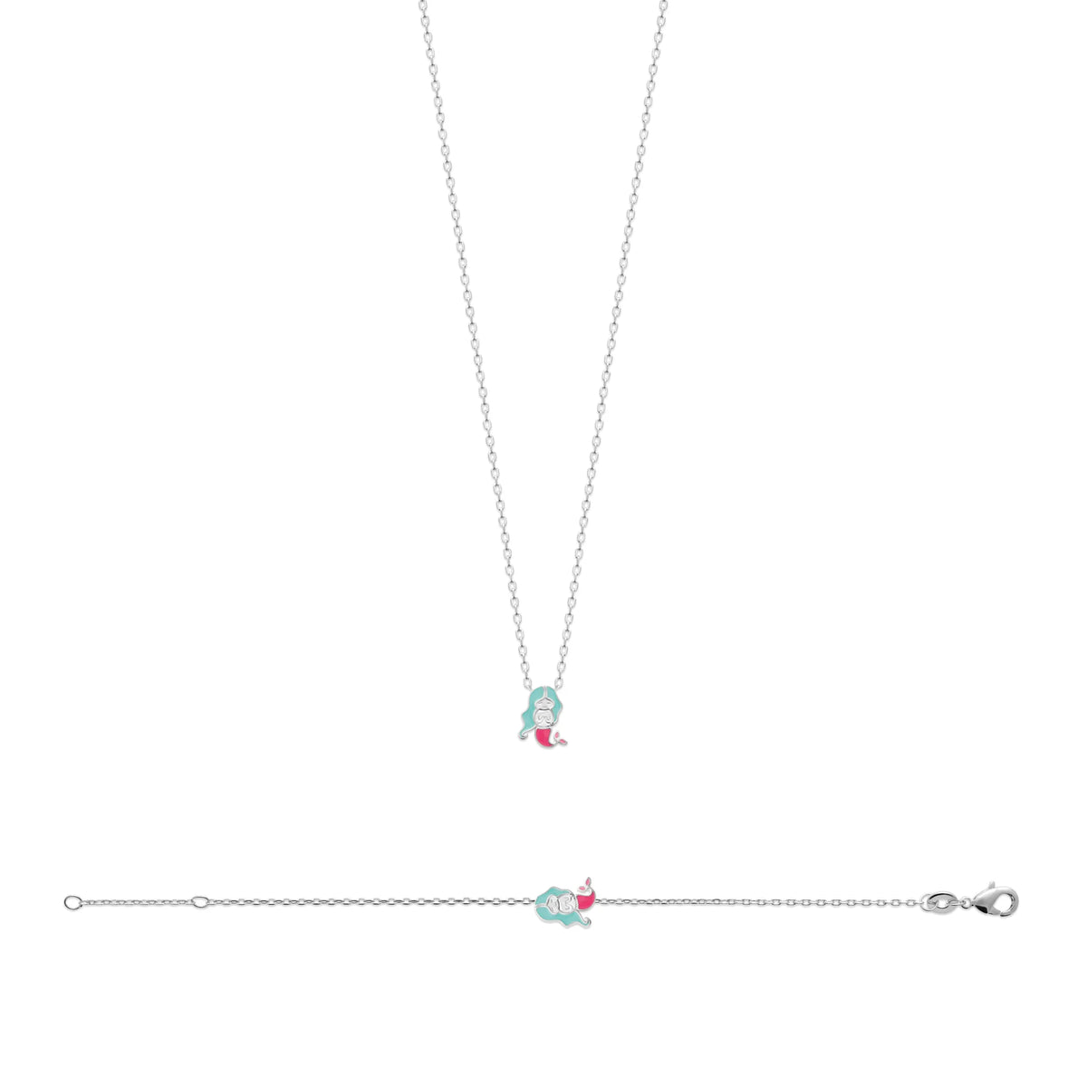 Collier sirène enfant en argent 925 rhodié, 37 cm
