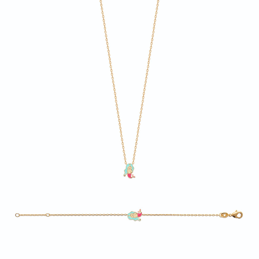 Collier sirène enfant en plaqué or, 37 cm, porté