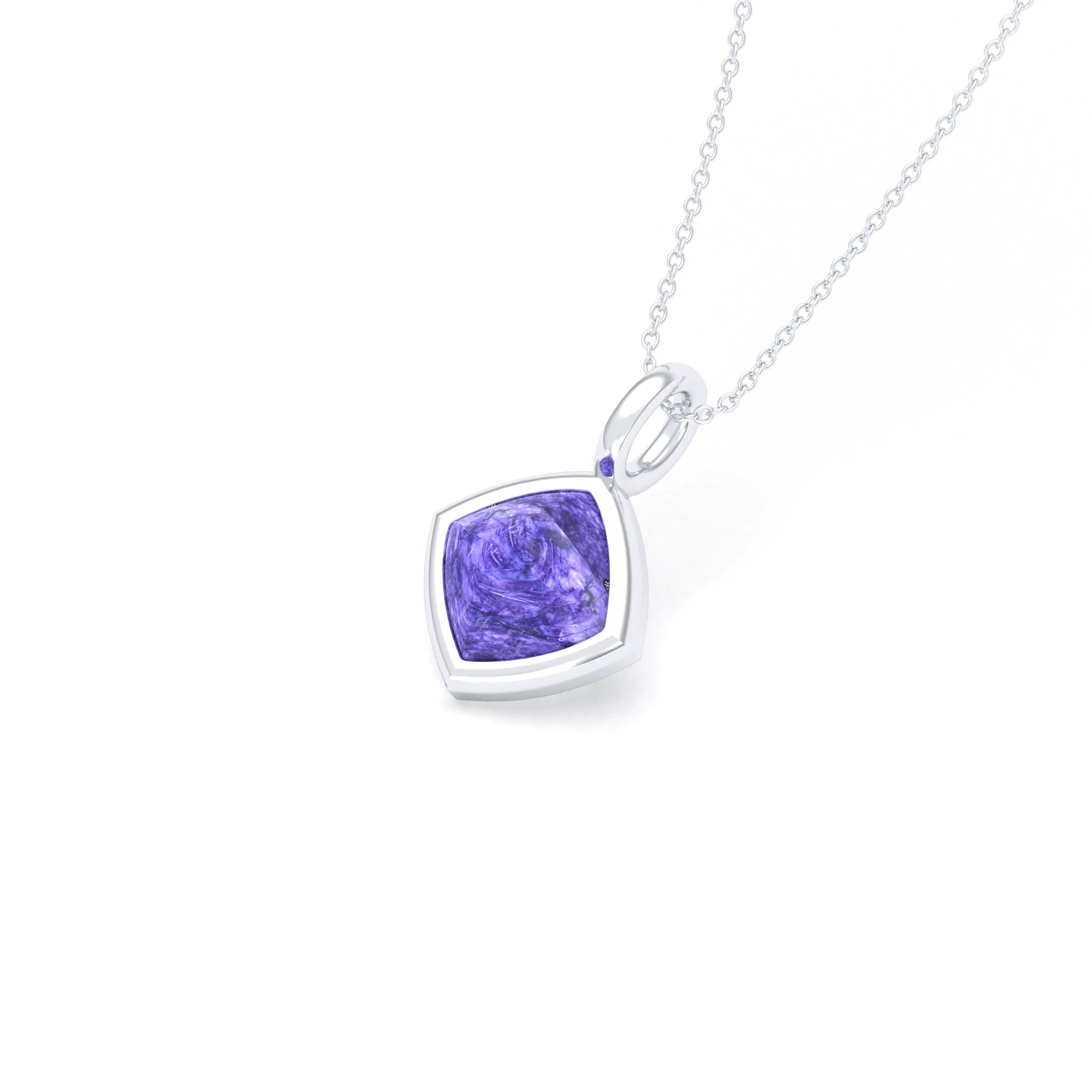 Collier Solène en argent 950, pendentif pierre fine taille pain de sucre Charoïte