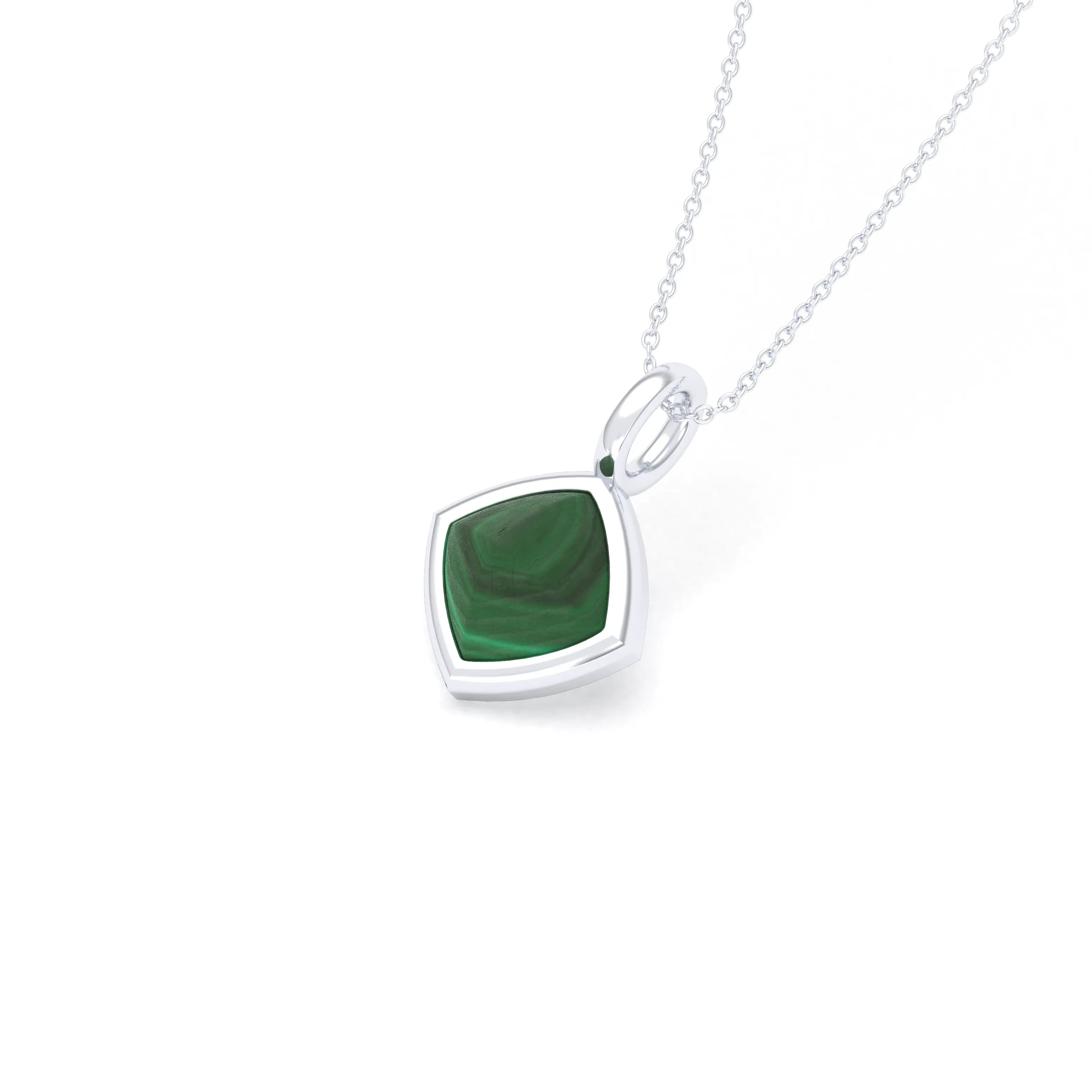 Collier Solène en argent 950, pendentif pierre fine taille pain de sucre Malachite