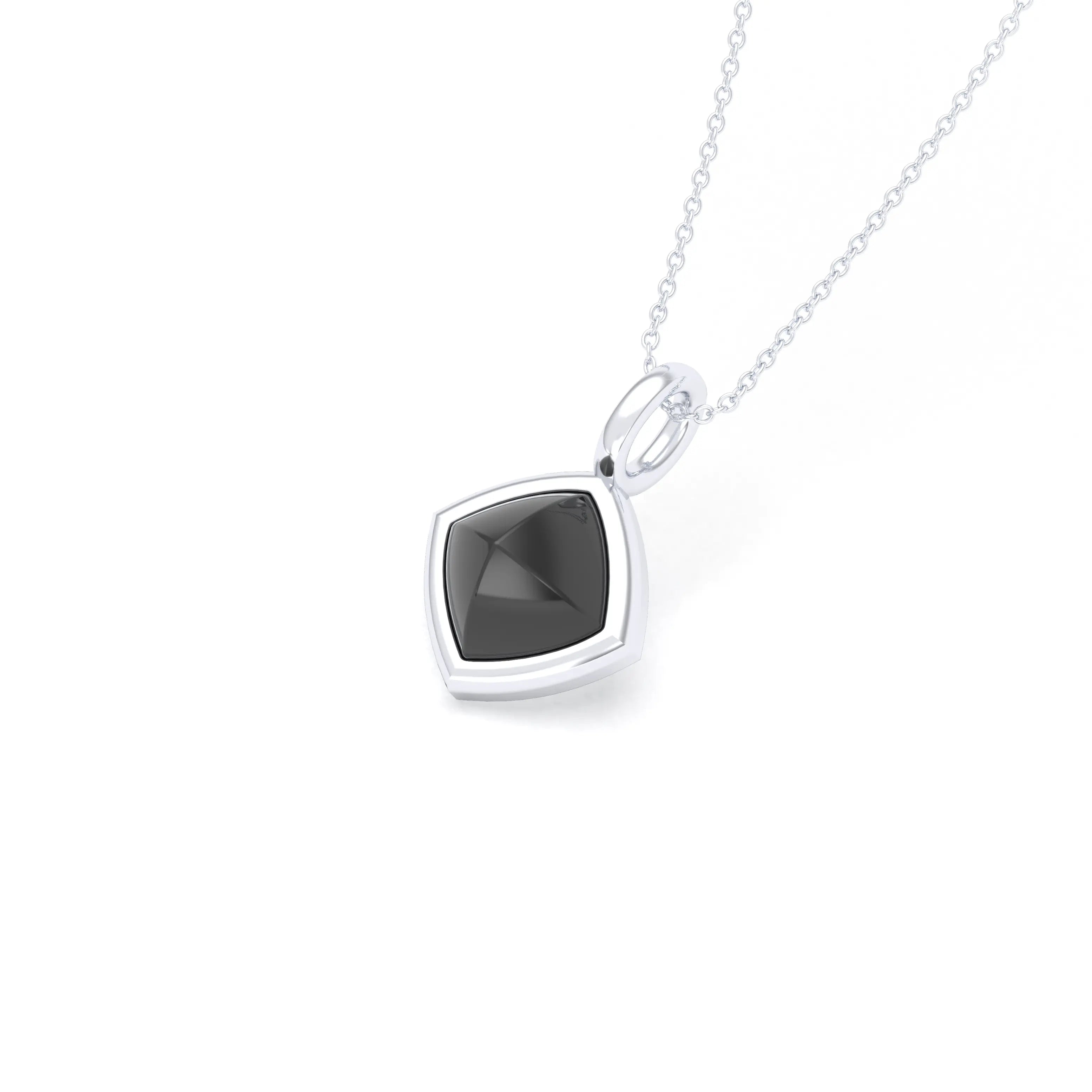 Collier Solène en argent 950, pendentif pierre fine taille pain de sucre Agate noire
