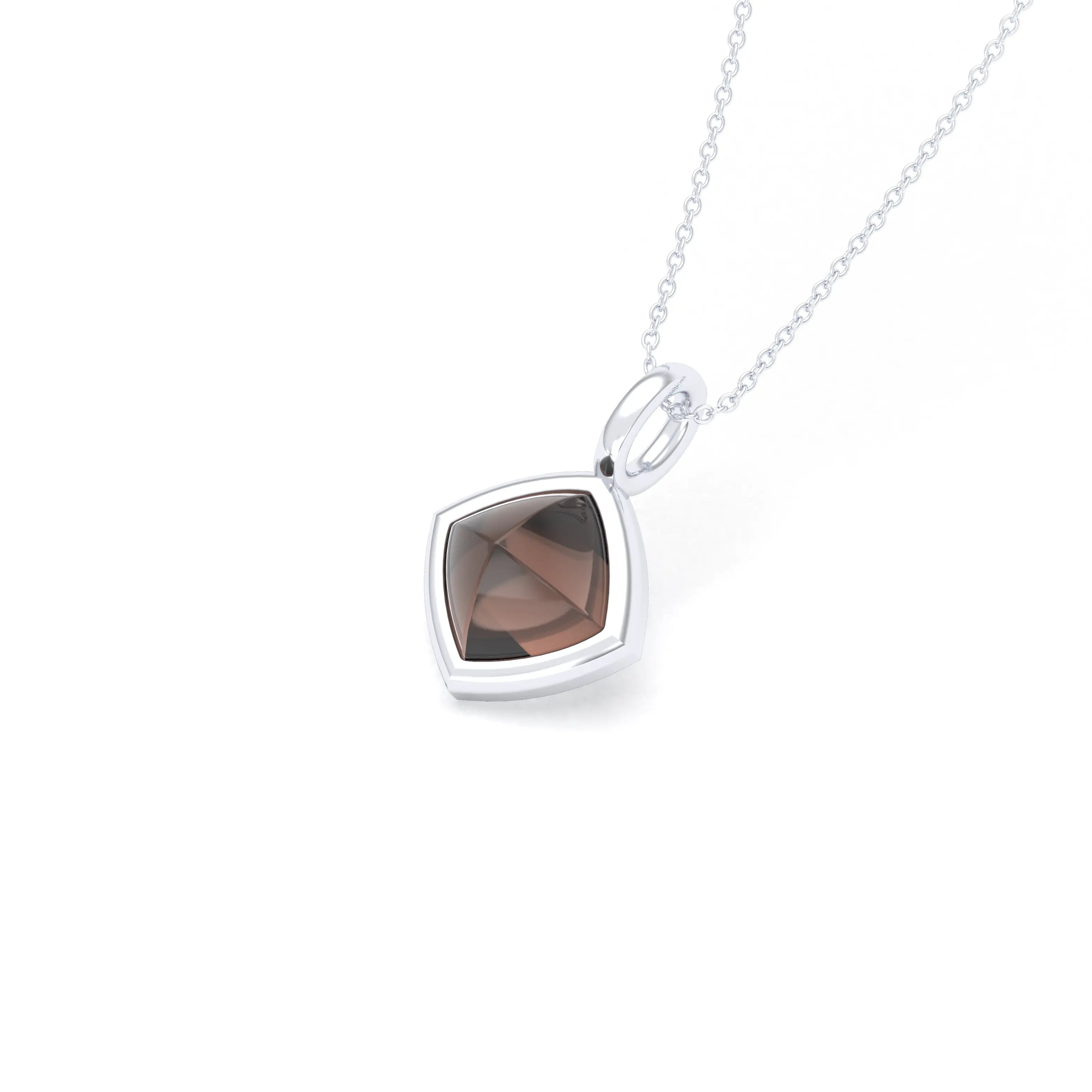 Collier Solène en argent 950, pendentif pierre fine taille pain de sucre Quartz fumé