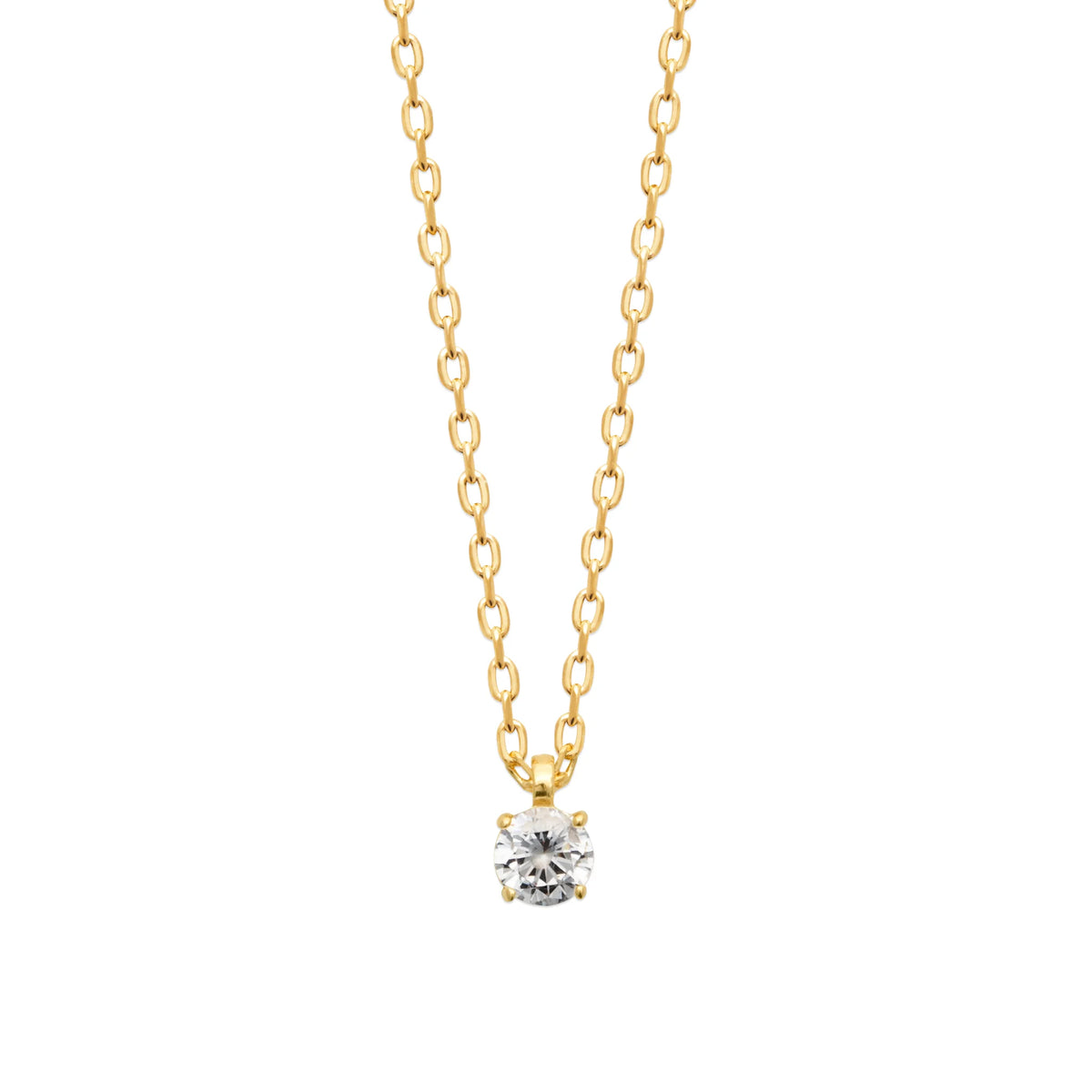 Collier solitaire fin zircon rond en plaqué or