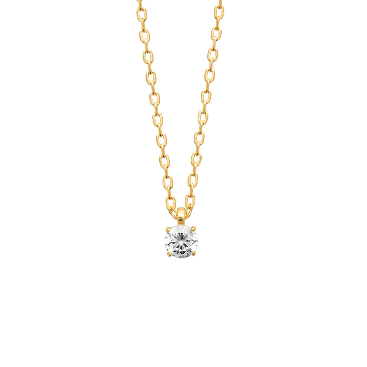 Collier solitaire fin zircon rond en plaqué or