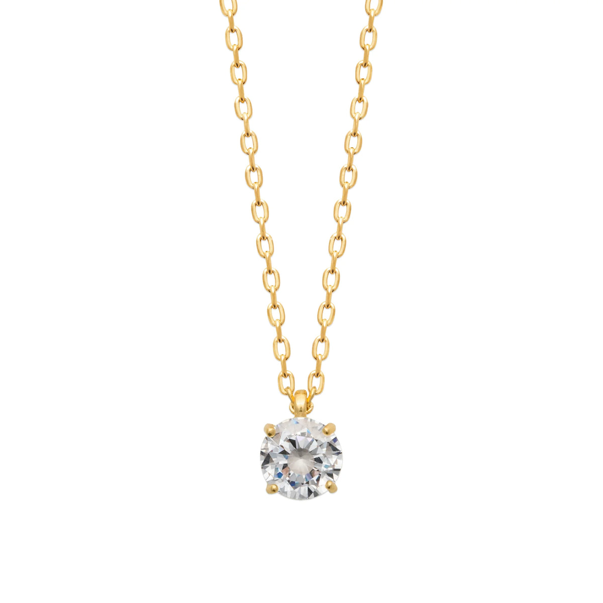 Collier solitaire zircon rond grand modèle en plaqué or