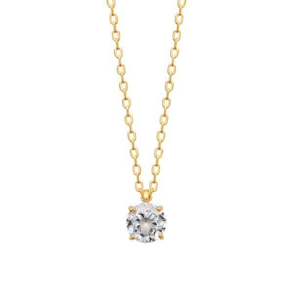 Collier solitaire zircon rond grand modèle en plaqué or
