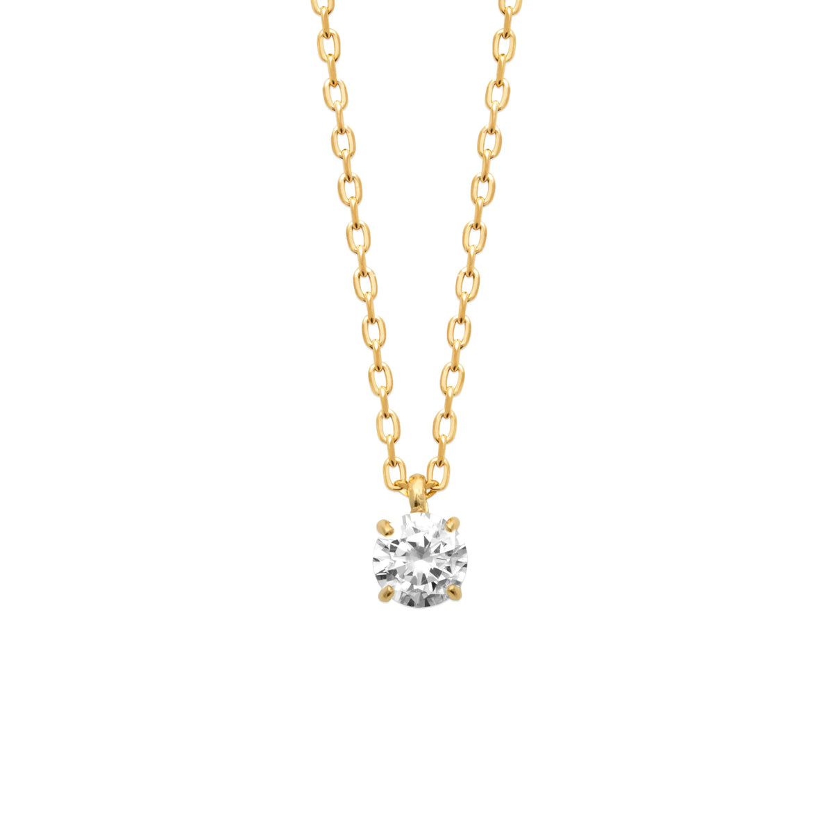 Collier solitaire zircon rond taille moyenne en plaqué or