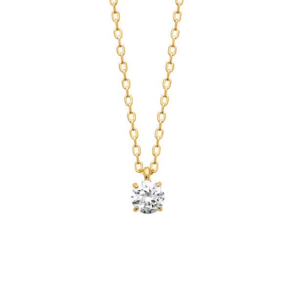 Collier solitaire zircon rond taille moyenne en plaqué or