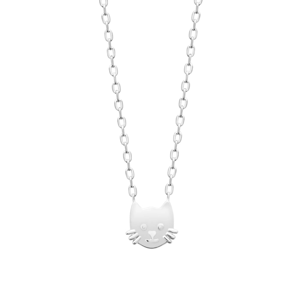 Collier tête de chat enfant en argent 925 rhodié, 37 cm