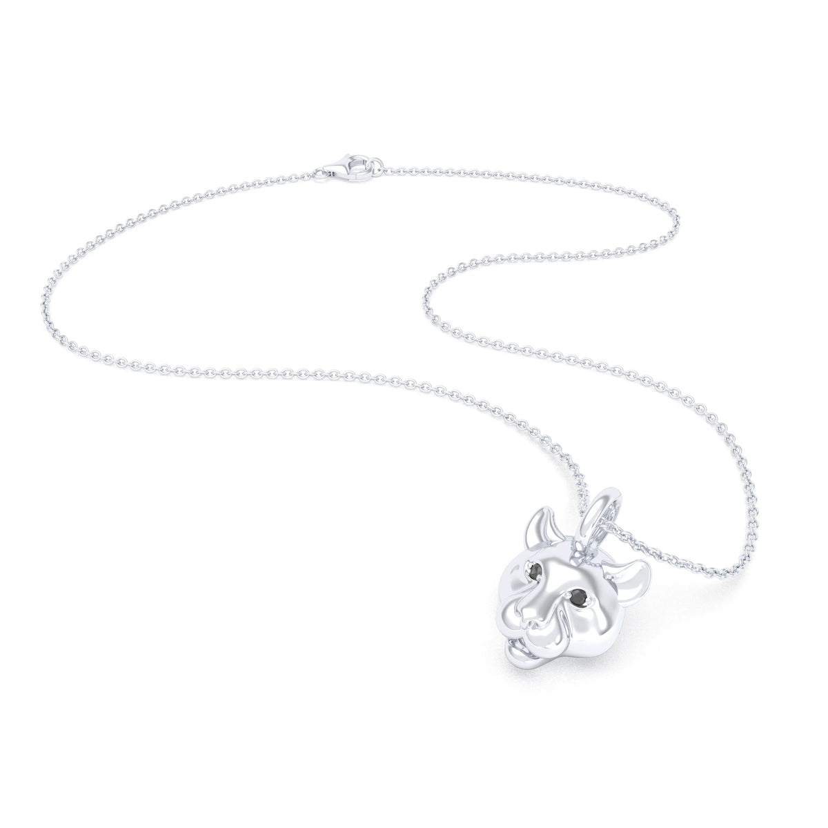 Collier tête de tigre en argent 950 non rhodié, yeux en pierres précieuses au choix