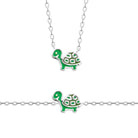 Collier tortue verte enfant en argent 925 rhodié, 37 cm