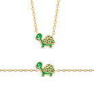 Collier tortue verte enfant en plaqué or, 37 cm