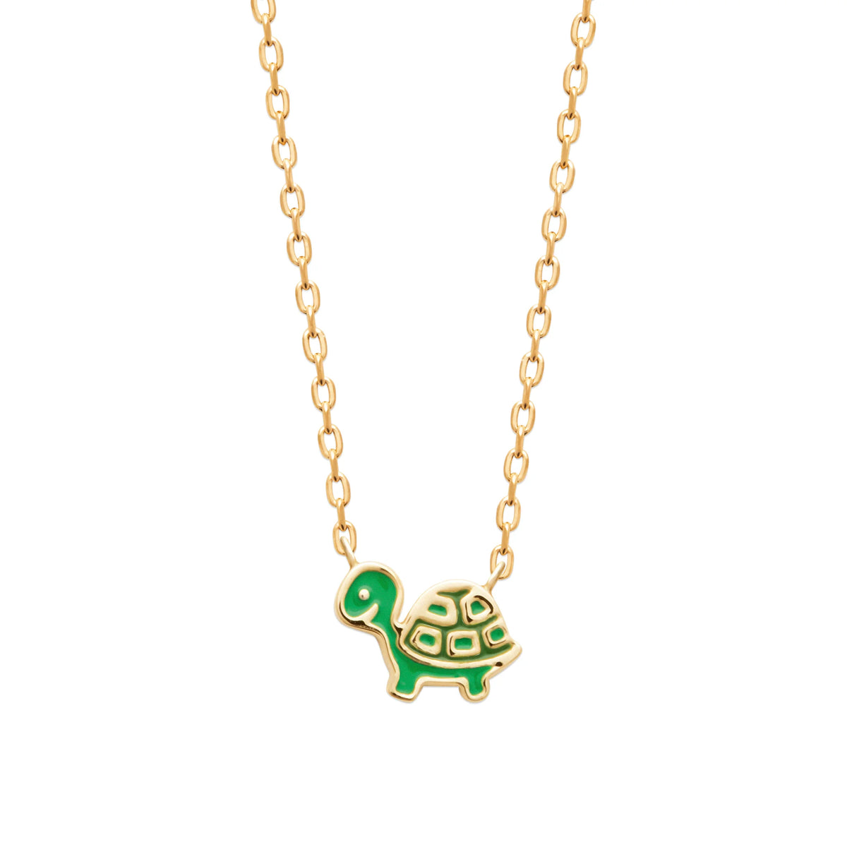 Collier tortue verte enfant en plaqué or, 37 cm