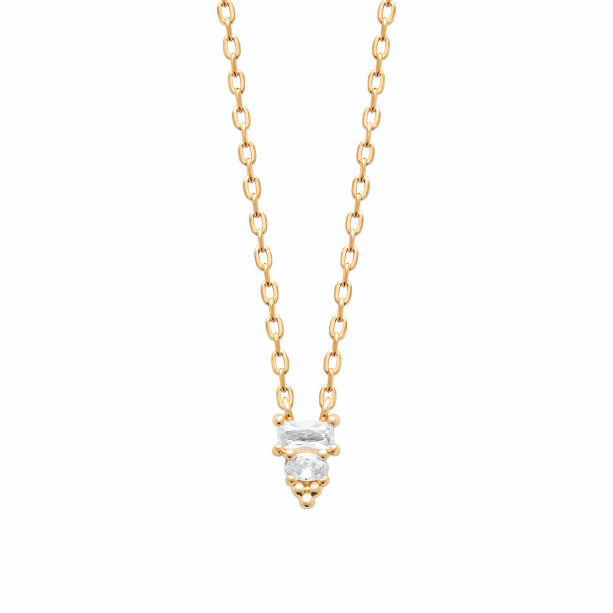 Collier barrette zircon baguette et zircons ronds en plaqué or