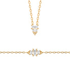 Collier barrette zircon baguette et zircons ronds en plaqué or