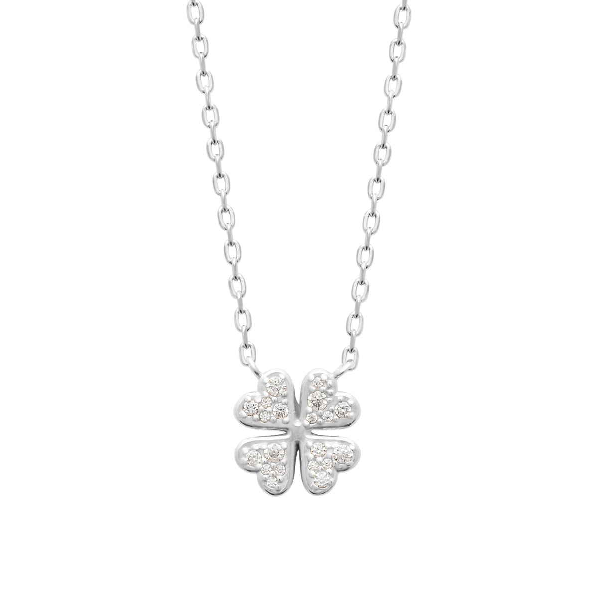 Collier trèfle à quatre cœurs pavé de zircons en argent 925