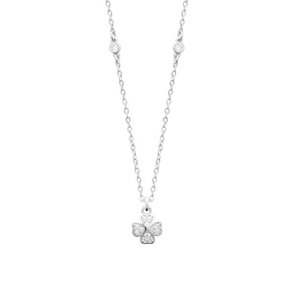 Collier trèfle à quatre cœurs pavés de zircons en argent 925 rhodié