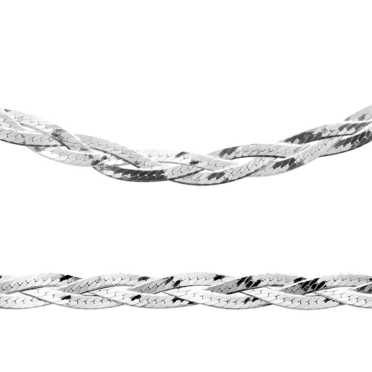 Collier tresse maille chevron en argent 925 rhodié 45 cm, autre angle de vue