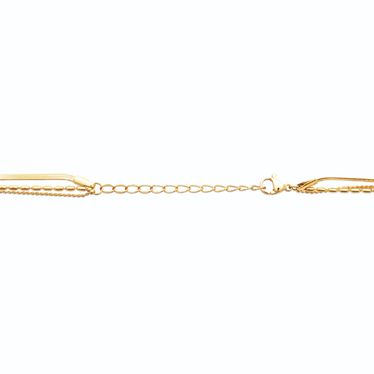 Collier triple rang chaîne serpent et grain de riz en acier doré
