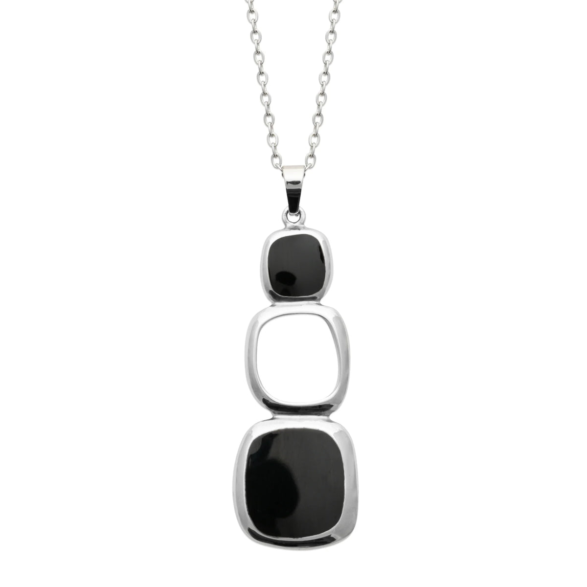 Collier chute de trois carrés et laque noire en acier inoxydable