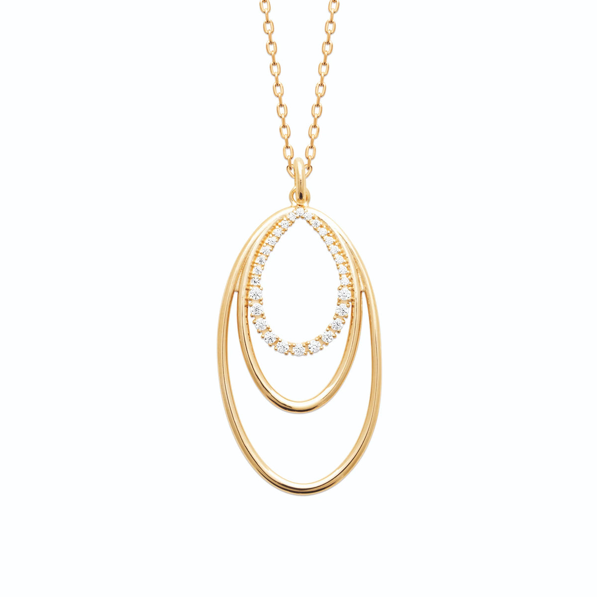 Collier trois ovales emboîtés pavés de zircons en plaqué or