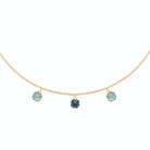 Collier trois pampilles crénelées et pierres bleues en plaqué or