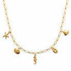Collier trombone à breloques marines, étoile de mer et cauri en acier doré