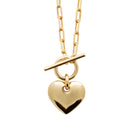 Collier mailles trombone, fermoir en T et cœur poli en plaqué or