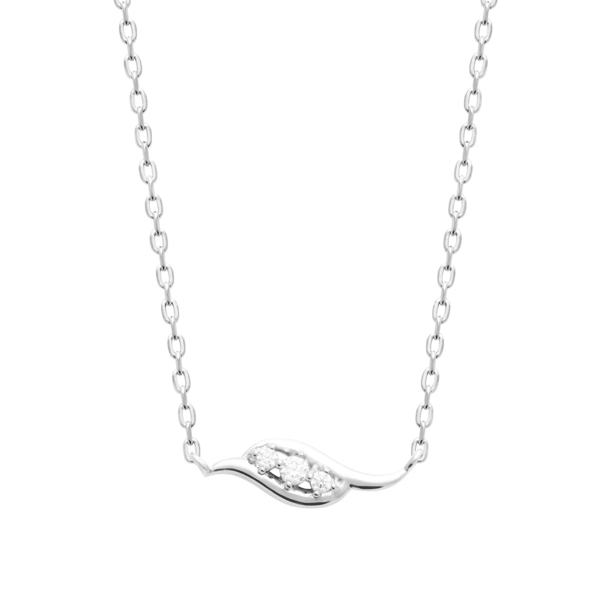 Collier fine vague sertie de trois zircons en argent 925
