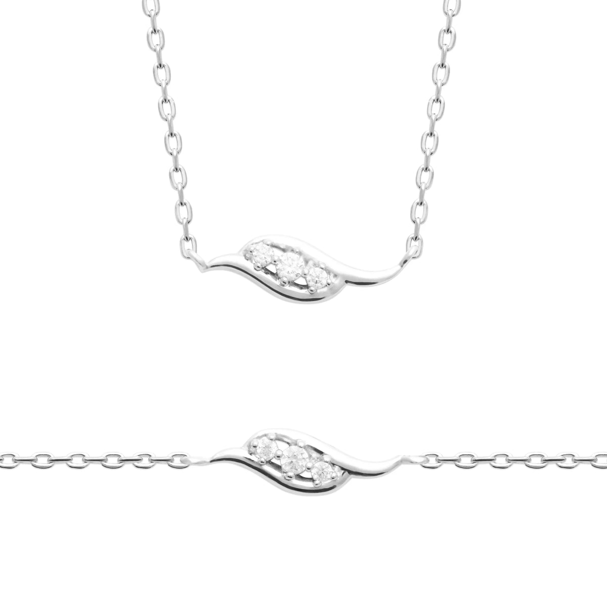 Collier fine vague sertie de trois zircons en argent 925