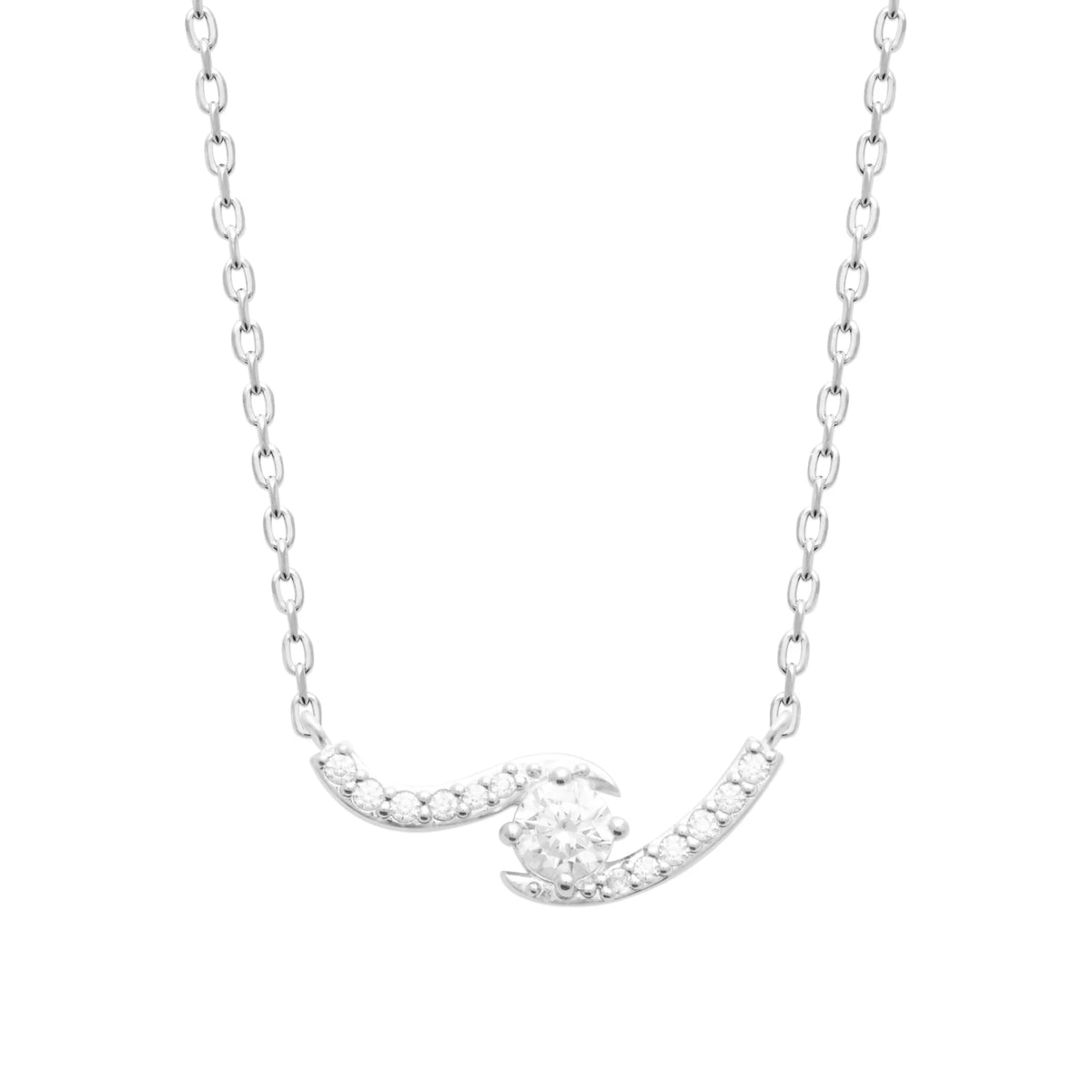 Collier vague de zircons enroulée autour d’un zircon central en argent 925