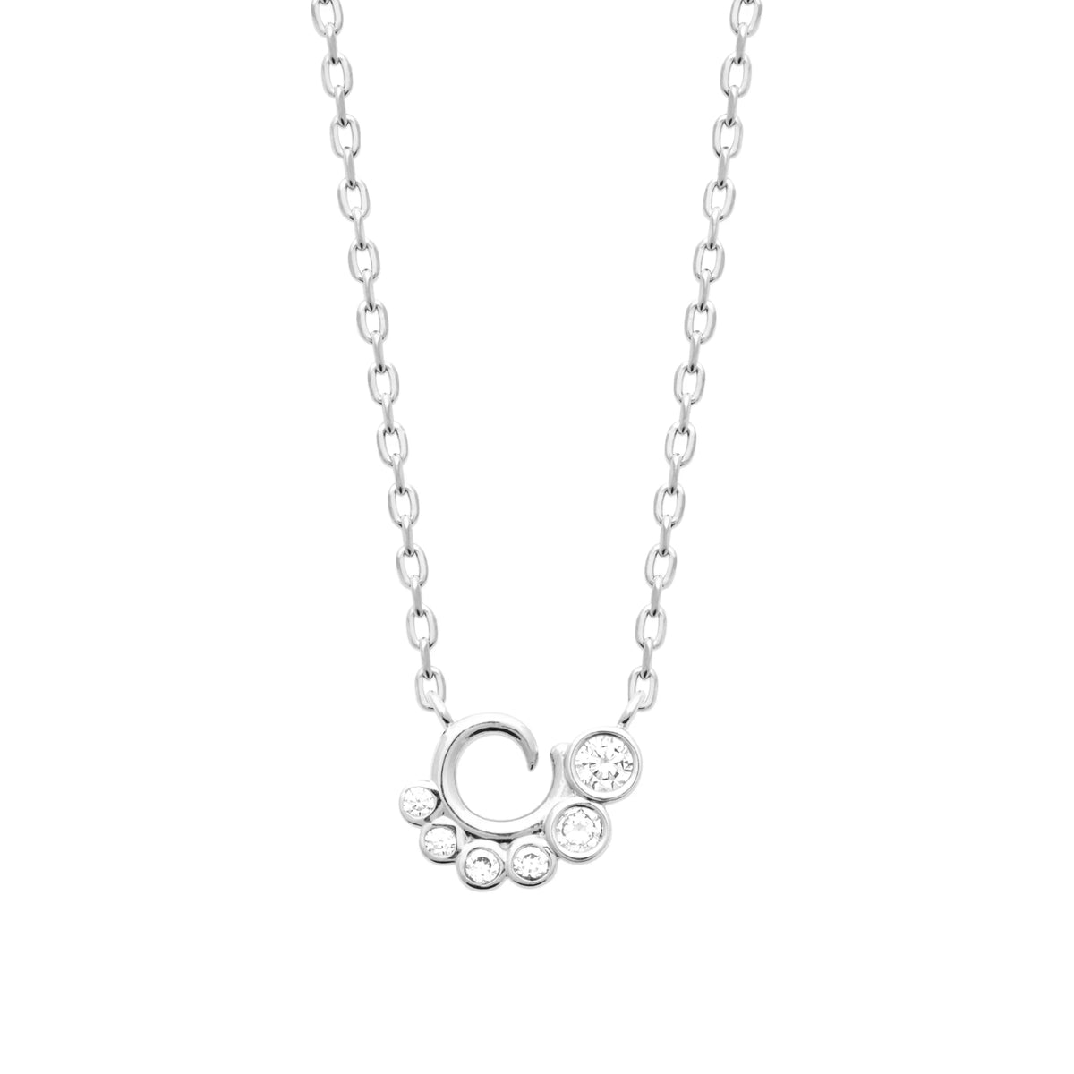 Collier en argent 925, volute ouverte et essaim de bulles serties de zircons